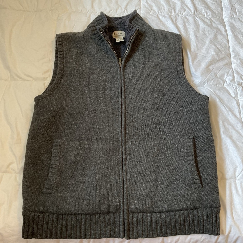 Vintage LL Bean Gray Full Zip Sweater Vest Womens M Medium lambswool grandmacore